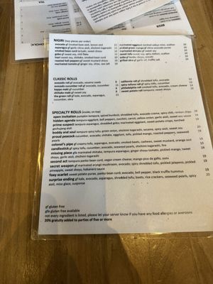 Menu  at Shizen Vegan Sushi Bar in San Francisco