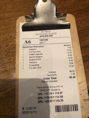 Check for 2. Two beverages, 2 appetizers, 3 specialty sushi rolls  at Shizen Vegan Sushi Bar in San Francisco