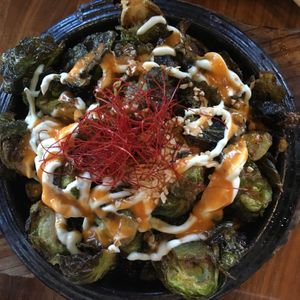 Brussels sprouts agemono at Shizen Vegan Sushi Bar in San Francisco