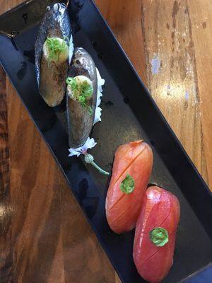 Eggplant & tomato nigiri at Shizen Vegan Sushi Bar in San Francisco