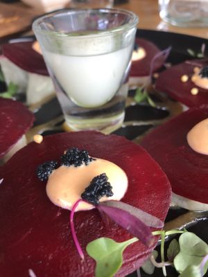 Surprise ending. It’s like Russian roulette sushi style. The one who gets the spicy one gets the same shot! at Shizen Vegan Sushi Bar in San Francisco