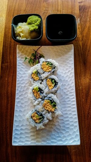 Spicy tofuna roll at Shizen Vegan Sushi Bar in San Francisco
