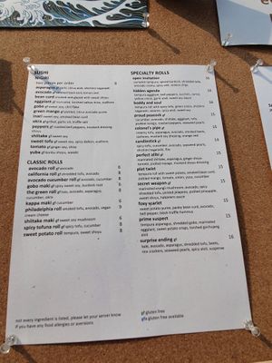 Menu at Shizen Vegan Sushi Bar in San Francisco