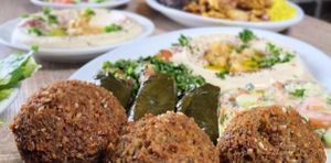Falafel, Dolma, and Hummus (picture from website) at Middle East Bakery and Grocery in Chicago