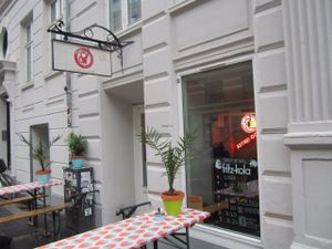 Astrid og aberne. Vegan diner. Burgers and other good stuff. To take away, or eat at the place. (Very few seats.) Very friendy staff. Not cheap, but then prices are higher in Copenhagen compared to those in Malmö Sweden, but ALL IS VEGAN!   at Astrid och Aporna - Cph in Copenhagen