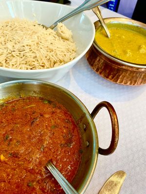 Two vegan options. The karahi and the vegan curry Korma is made to perfection of your liking. The karahi with rice is my absolute favorite.  at Taj Mahal in Boise