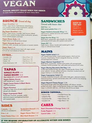 Vegan Menu at Lounges - Rivo Lounge in Chippenham
