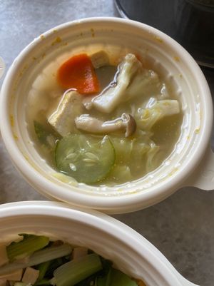 Tofu in the 有机蔬菜香菇豆腐焖饭 Braised Organic Vegetables Mushroom with Sprouted Tofu Set (comes with brown rice, green vege n soup) RM22
 at Green Bamboo Organic Shop in Kuala Lumpur