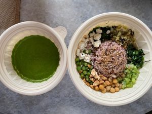 Hakka Lui Cha (Assorted Organic
Vegetables with Brown rice and
Basil Mint Soup) x 1 at Green Bamboo Organic Shop in Kuala Lumpur