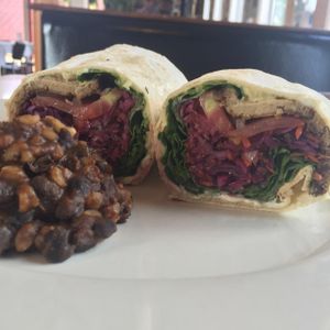 smoked bbq wrap with rice and beans  at Quickie Too in Tacoma