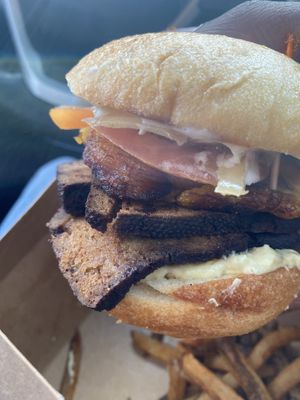 Jamaican tofu burger up close  at Quickie Too in Tacoma