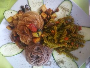 Tris of gluten free pasta at Arcobaleno Vegetariano in Milan