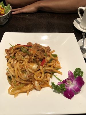 Kimichi udon noodles were very tasty but also spicy so beware at Jujube Tree in Astoria