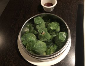 A5 steamed spinach shu mai  at Jujube Tree in Astoria