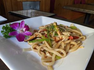 Udom noodle stir fry at Jujube Tree in Astoria