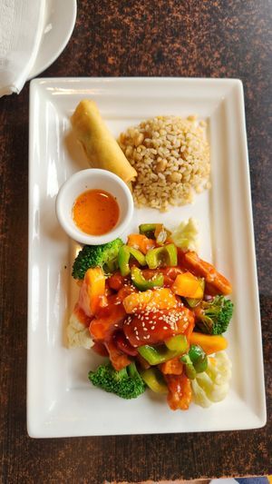 Sweet and Sour Sesame Soy Protein Lunch Special at Jujube Tree in Astoria