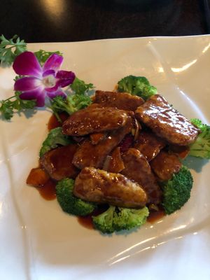 Orange seitan at Jujube Tree in Astoria