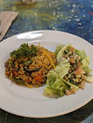 Paella rice and Tabule salad at Casa Jharikanda in Barranquilla