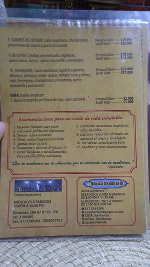 La carta at Casa Jharikanda in Barranquilla