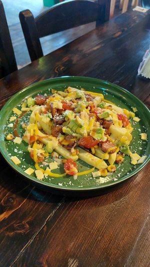 Salchipapas at Vegan Bambú in Bogota