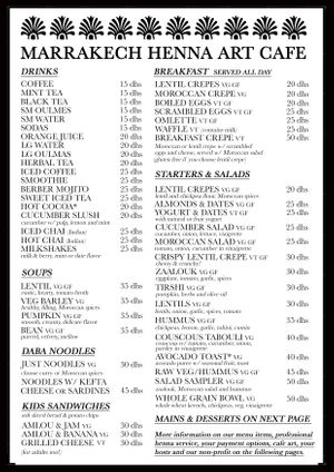 Menu page 1 at Marrakech Henna Art Cafe in Marrakech