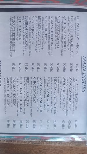 Menu at Marrakech Henna Art Cafe in Marrakech