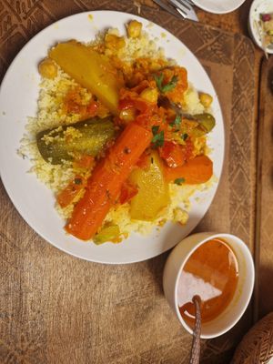 Tagine - huge portion and piping hot! at Marrakech Henna Art Cafe in Marrakech