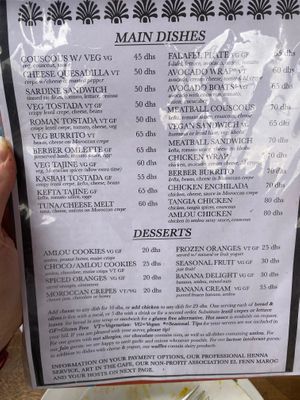 Menu Jan 2024 at Marrakech Henna Art Cafe in Marrakech