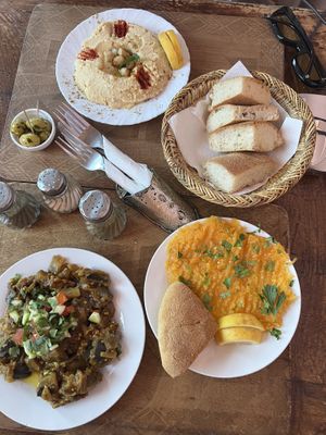 hummus, zucchini paste, pumpkin paste   at Marrakech Henna Art Cafe in Marrakech