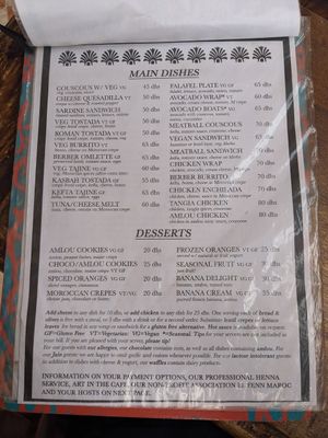 Menu September 2024 at Marrakech Henna Art Cafe in Marrakech