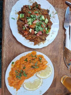 Aubergine and pumpkin salads at Marrakech Henna Art Cafe in Marrakech