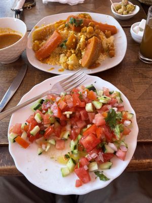 Couscous (top) Morocco Salad (bottom)  at Marrakech Henna Art Cafe in Marrakech