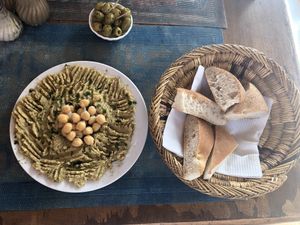 Hummus and bread. A vegan delight.  at Marrakech Henna Art Cafe in Marrakech
