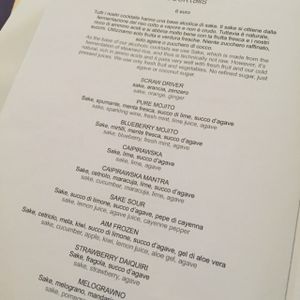 Cocktail menu at Mantra Raw in Milan