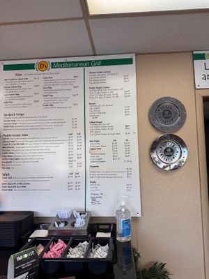 Menu board at the counter  at D's Mediterranean Grill in Waco
