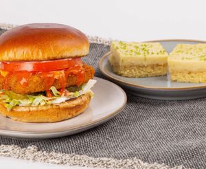 Come visit us in store or order online to try our Crispy Buffalo Chickin' Sandwich and Key Lime Cake! at Veggie Grill in Walnut Creek