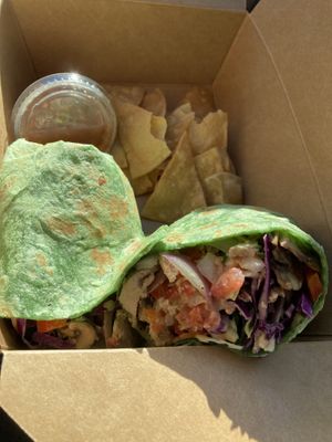 Light keeper chicken fajita wrap. So delicious and filling   at Vegan Galaxy in Huntington Beach