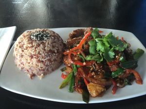 Deep Sea Meditation (sweet & sour shrimpish w/grilled veggies)  at Vegan Galaxy in Huntington Beach