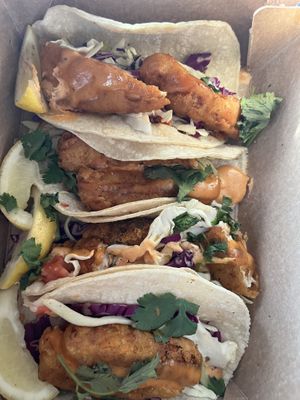 Fish tacos  at Vegan Galaxy in Huntington Beach