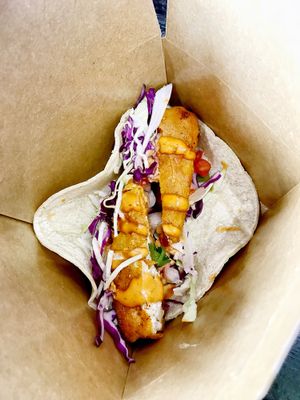 Fish tacos ❤️ at Vegan Galaxy in Huntington Beach