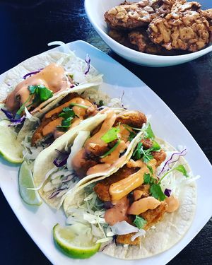 Fish-less Tacos at Vegan Galaxy in Huntington Beach