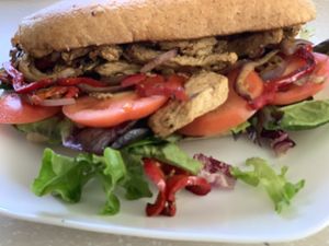 Chicken sandwich  at Vegan Galaxy in Huntington Beach