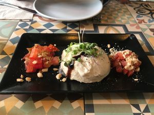 “Burrata” vegana buenísima ! at VEGA - Luna in Madrid