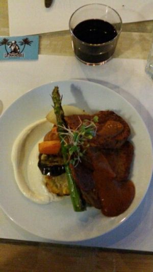 Barbecue Seitan with vegetables and Yoghurt  at VEGA - Luna in Madrid