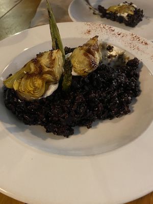 Black rice with “calamares”   at VEGA - Luna in Madrid