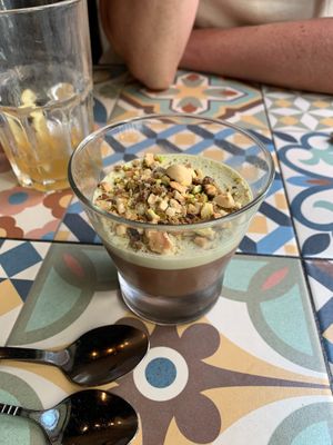 Panacotta with Chocolate and Pistaccio at VEGA - Luna in Madrid