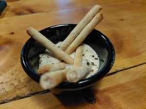 Free tapa / Pb cheese at VEGA - Luna in Madrid