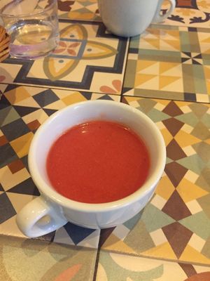 Watermelon salmorejo (appetizer) at VEGA - Luna in Madrid