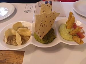Starters: selection of veggie patés at VEGA - Luna in Madrid