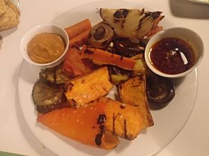 grilled vegetables with romesco and chimichurri sauce at VEGA - Luna in Madrid